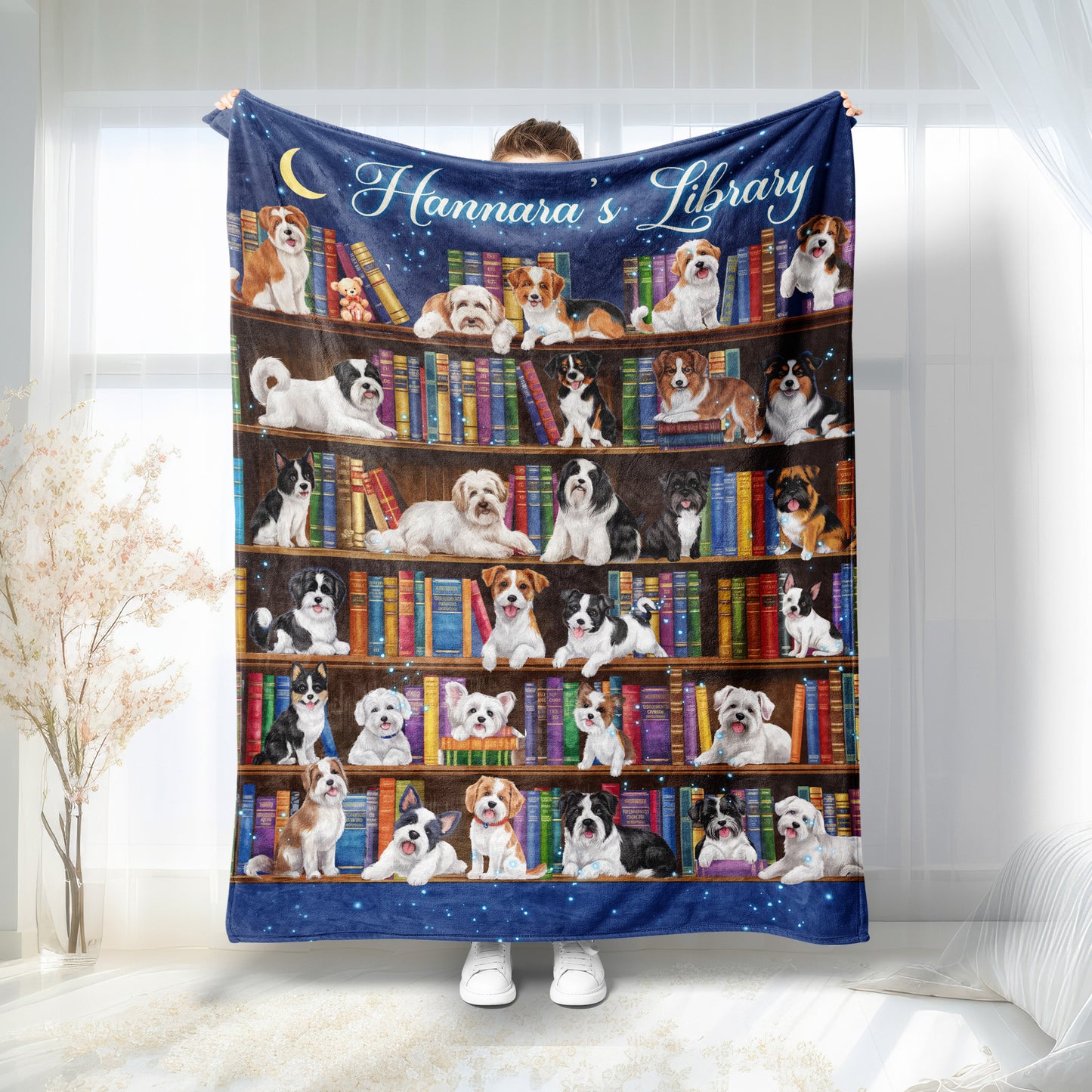 Book Lover's Blanket, Dog and library, dog and book, Personalized Books Blanket, Bookworm blanket, Custom Gift For Reading Lover, just a girl who love dog and book, daughter gift, dog mom gift, dog dad gift, dog lovers gift