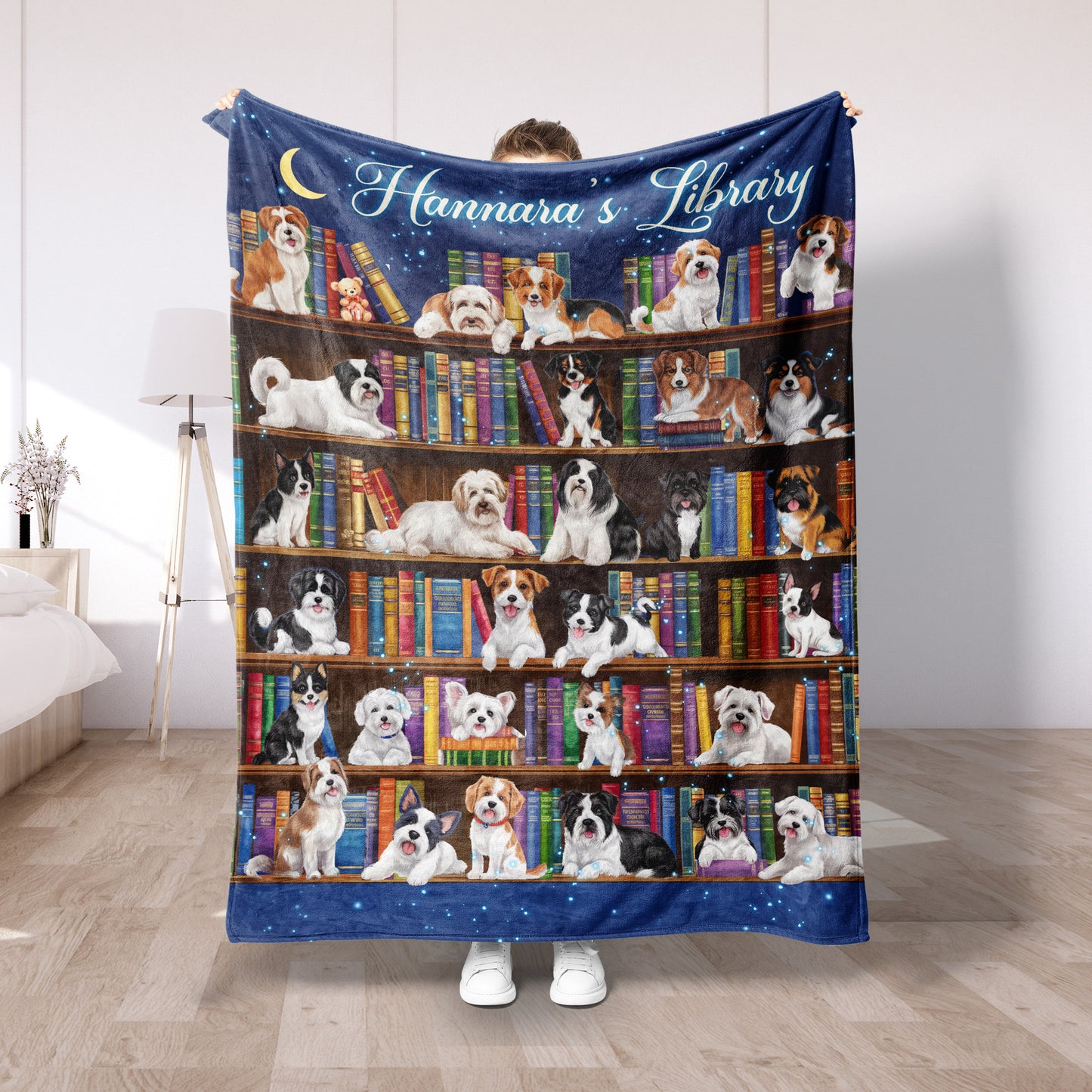 Book Lover's Blanket, Dog and library, dog and book, Personalized Books Blanket, Bookworm blanket, Custom Gift For Reading Lover, just a girl who love dog and book, daughter gift, dog mom gift, dog dad gift, dog lovers gift