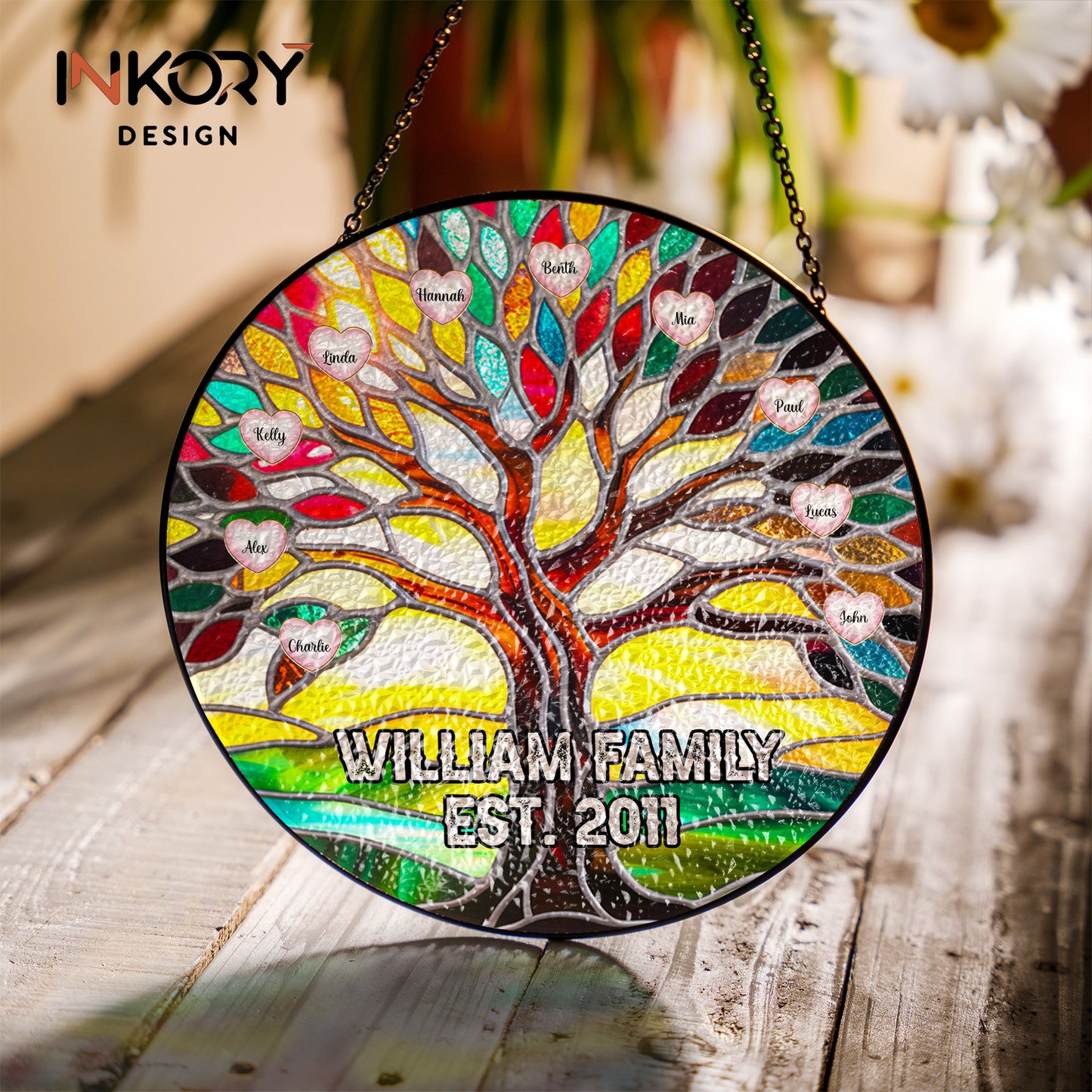 Personalized Stained Glass Window Hanging Suncatcher, Family Tree Of Life, Mothers Day Gifts, Fathers Day Gifts, Grandma Gifts, Family Gifts