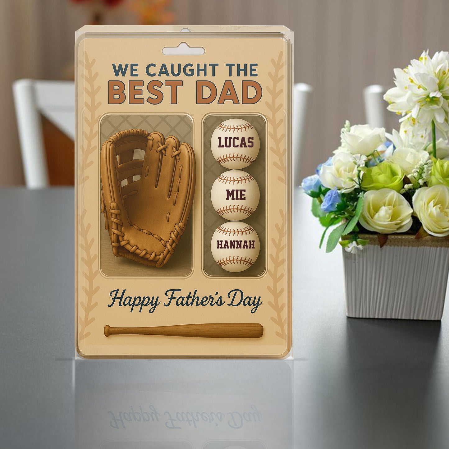 I Caught the Best Dad Baseball Custom Figure Personalized Acrylic Block Plaque, Father's Day Gift For Dad And Kid Plaque, Happy Father's Day
