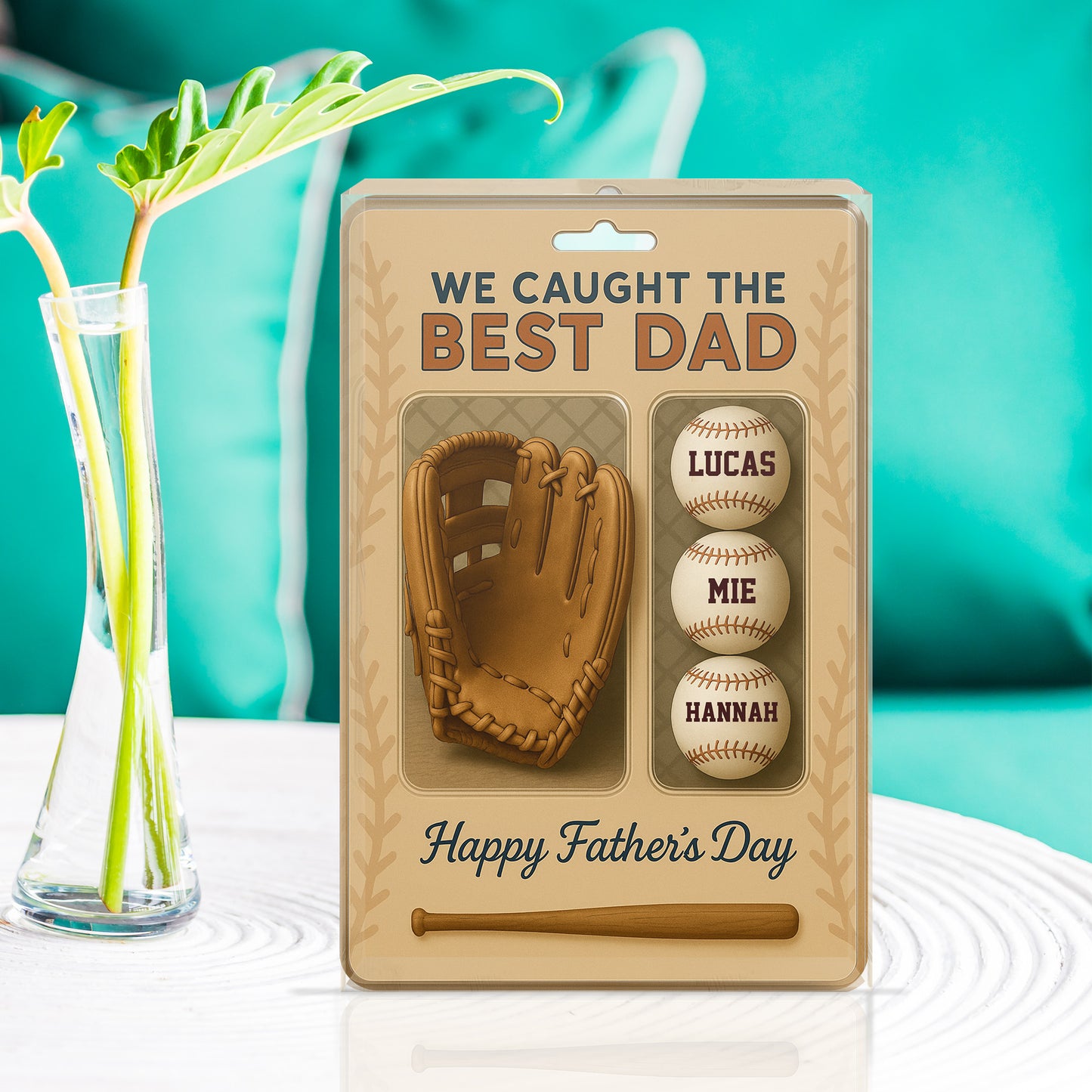 I Caught the Best Dad Baseball Custom Figure Personalized Acrylic Block Plaque, Father's Day Gift For Dad And Kid Plaque, Happy Father's Day