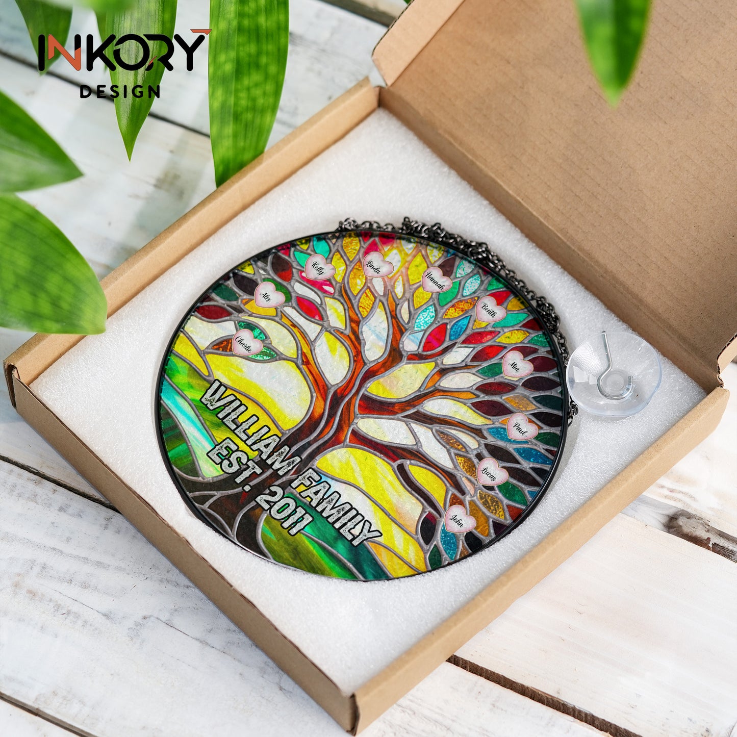 Personalized Stained Glass Window Hanging Suncatcher, Family Tree Of Life, Mothers Day Gifts, Fathers Day Gifts, Grandma Gifts, Family Gifts