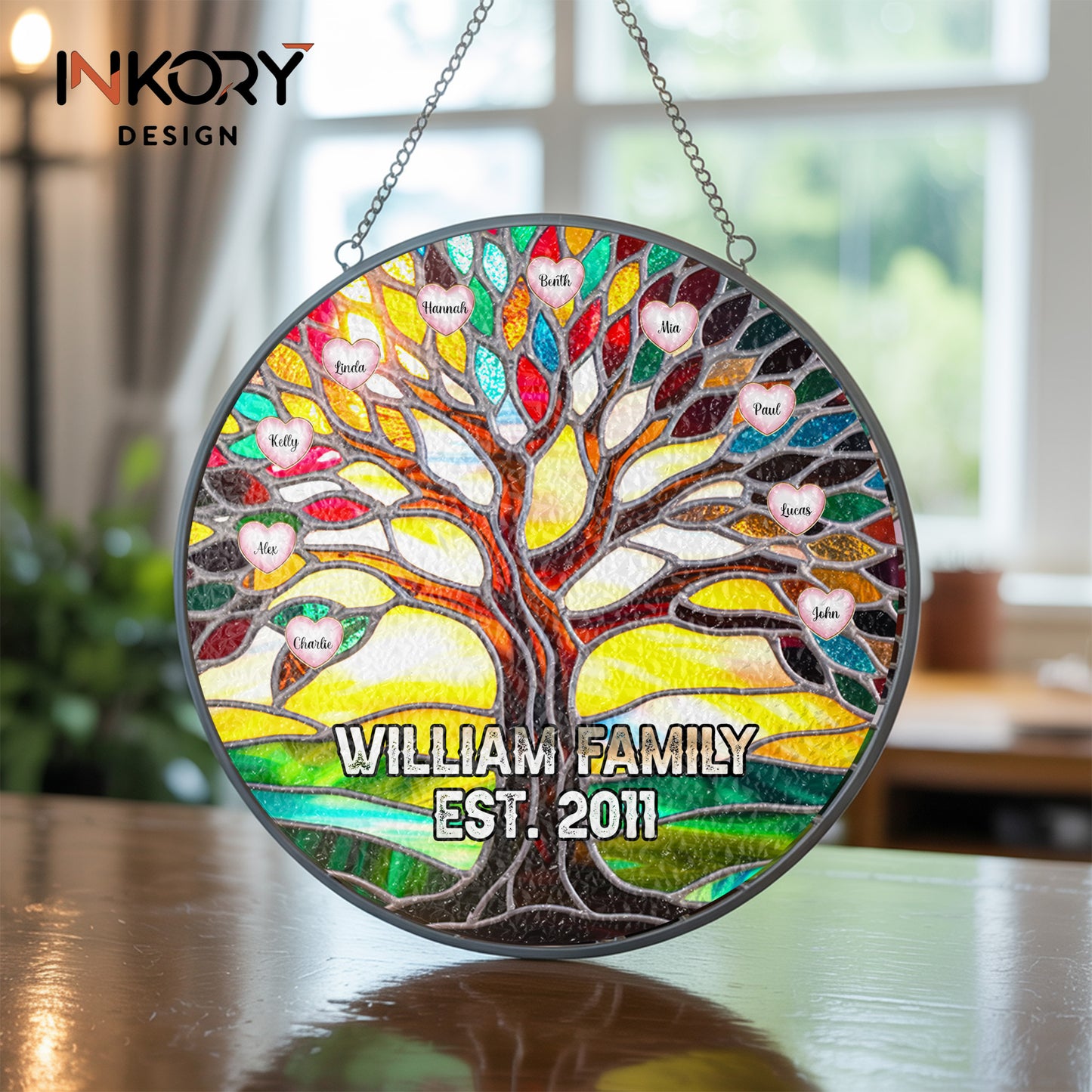 Personalized Stained Glass Window Hanging Suncatcher, Family Tree Of Life, Mothers Day Gifts, Fathers Day Gifts, Grandma Gifts, Family Gifts