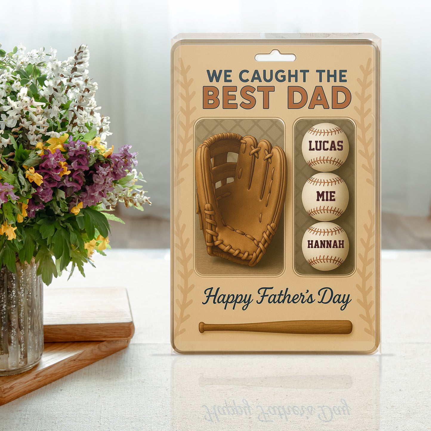 I Caught the Best Dad Baseball Custom Figure Personalized Acrylic Block Plaque, Father's Day Gift For Dad And Kid Plaque, Happy Father's Day