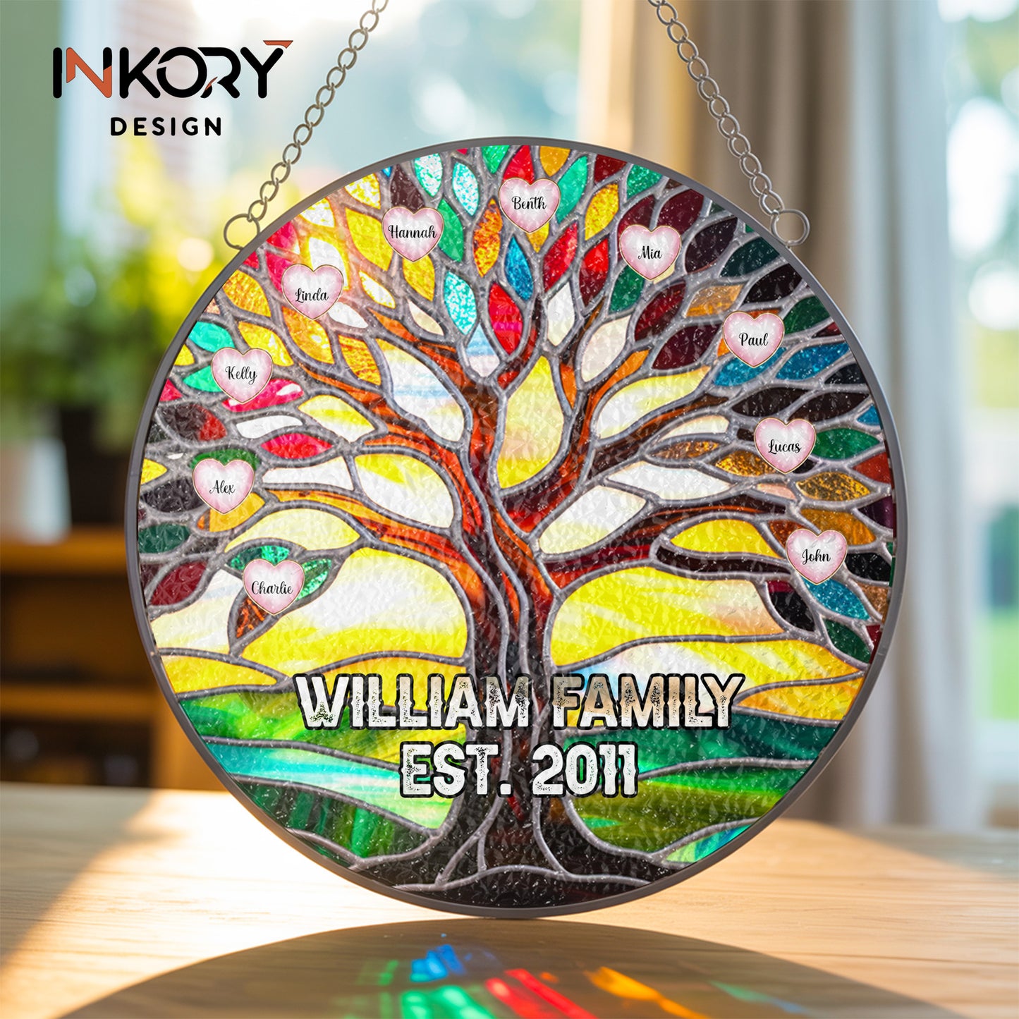 Personalized Stained Glass Window Hanging Suncatcher, Family Tree Of Life, Mothers Day Gifts, Fathers Day Gifts, Grandma Gifts, Family Gifts