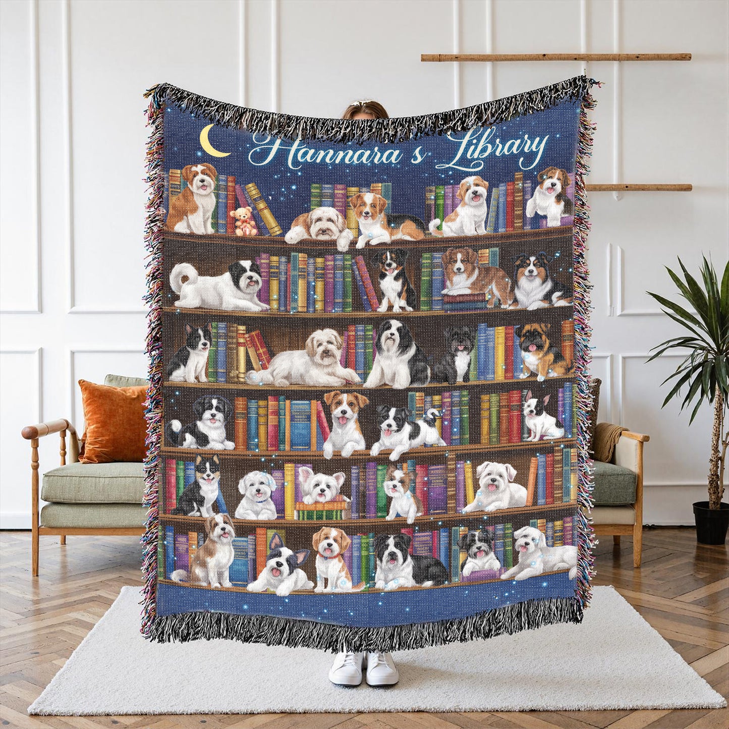 Book Lover's Blanket, Dog and library, dog and book, Personalized Books Blanket, Bookworm blanket, Custom Gift For Reading Lover, just a girl who love dog and book, daughter gift, dog mom gift, dog dad gift, dog lovers gift