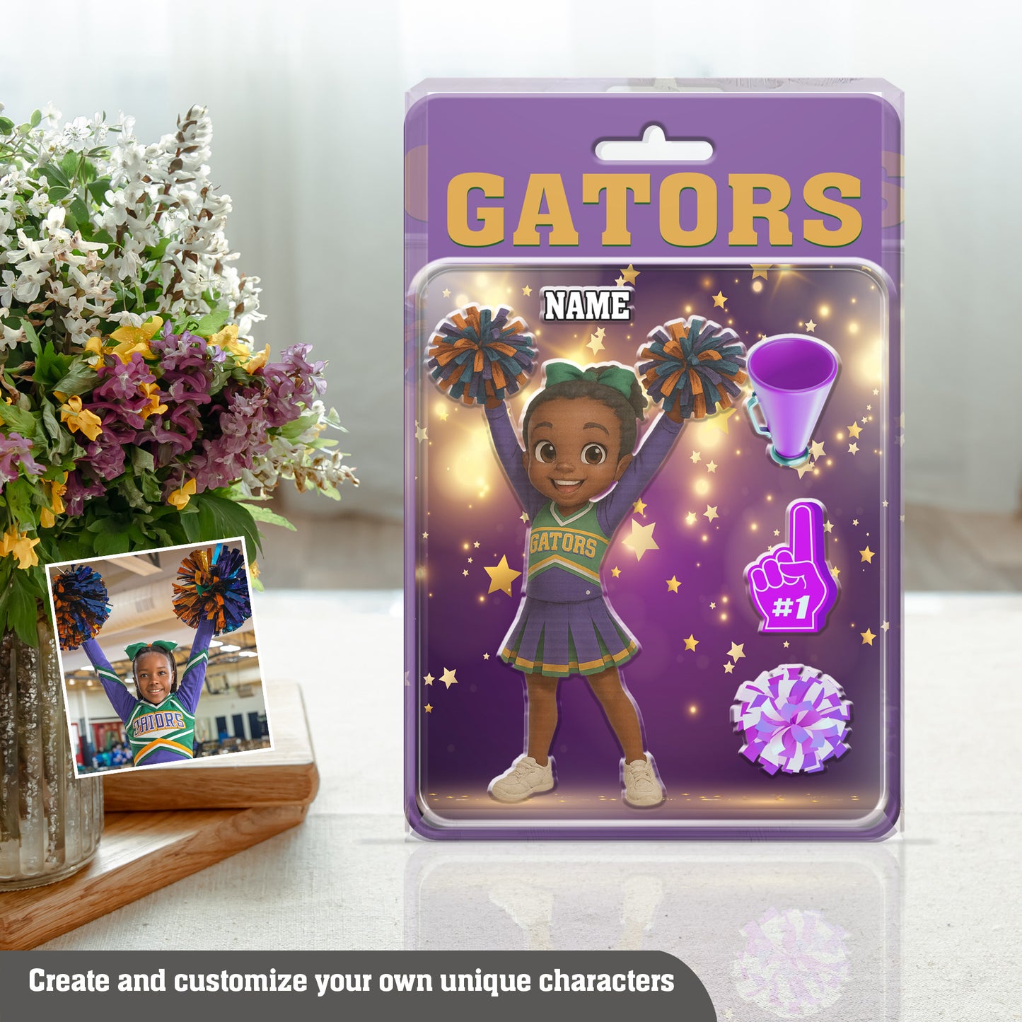 Personalized Cheerleader Acrylic Plaque – Custom Chibi Cheer Gift for Girls – Name Sign Keepsake for Cheerleading Fans & Teen Room Decor