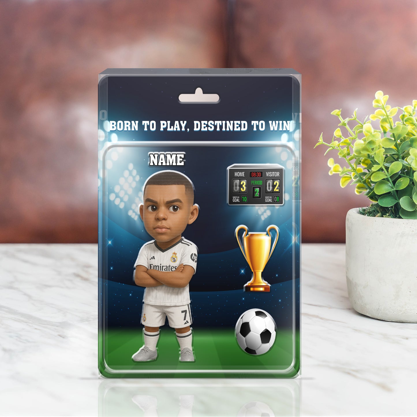 Soccer Fan Gift – Custom 3D Chibi Football Star Acrylic Plaque, Personalized Player Display, Unique Collectible Decor for Kids & Fans