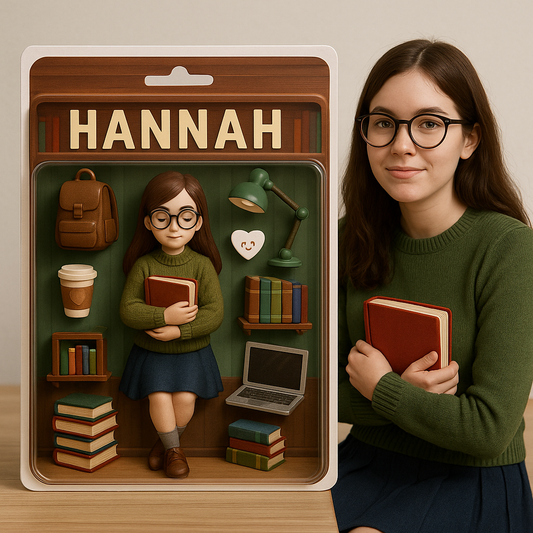 Personalized Bookworm Girl Gift | Custom Doll Acrylic Plaque for Reader, Book Lover Decor, Study Desk Name Sign, Librarian Gift Idea
