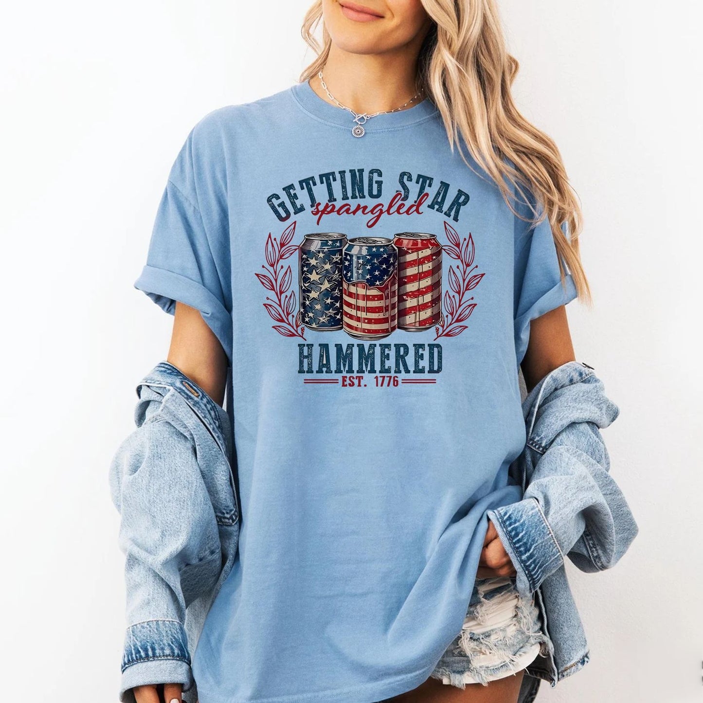 Star Spangled Hammered Shirt - Funny 4th of July Beer Tee - American Flag Cans Graphic T-Shirt - USA Drinking Party Gift