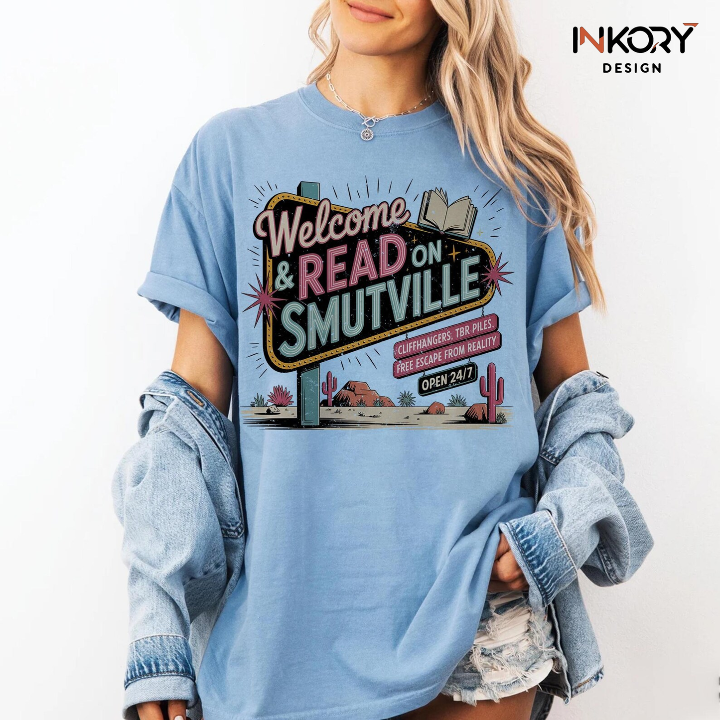 Welcome And Read On Smutville Funny Book Shirt, Western design Shirt, Smut lover Trendy Shirt, Funny Reader Book Shirt, TBR Pile Spicy Book