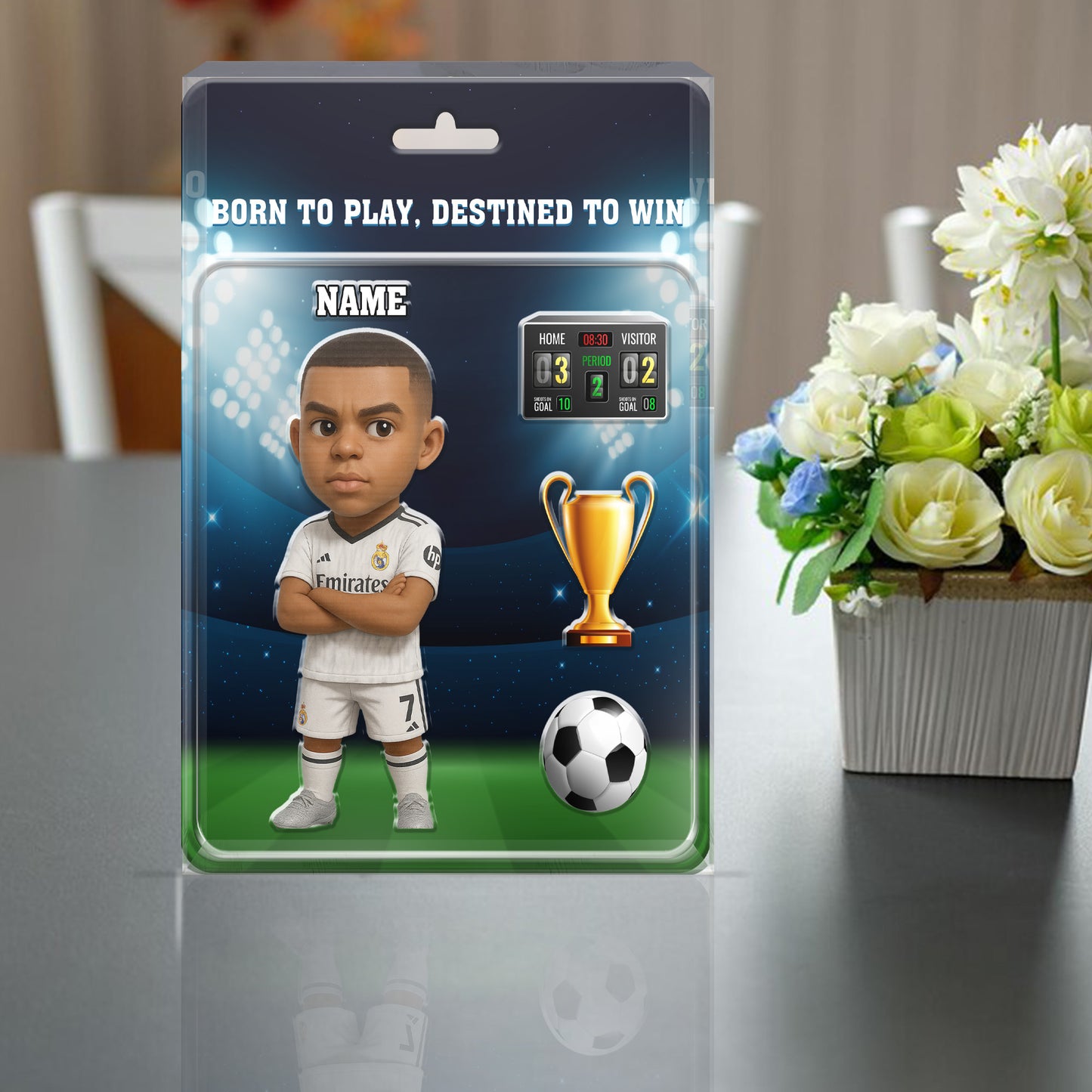 Soccer Fan Gift – Custom 3D Chibi Football Star Acrylic Plaque, Personalized Player Display, Unique Collectible Decor for Kids & Fans