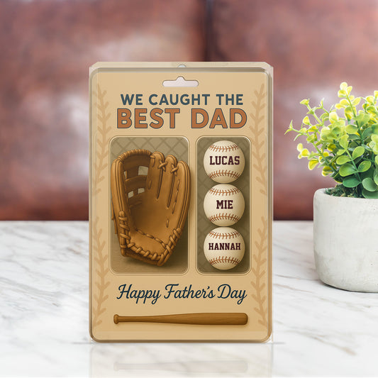 I Caught the Best Dad Baseball Custom Figure Personalized Acrylic Block Plaque, Father's Day Gift For Dad And Kid Plaque, Happy Father's Day