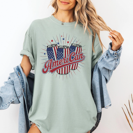 AmeriCan 4th of July Shirt, Funny Patriotic Beer Can Tee, USA Independence Day T-Shirt, America Drinking Graphic Tee, Red White and Brew Shirt