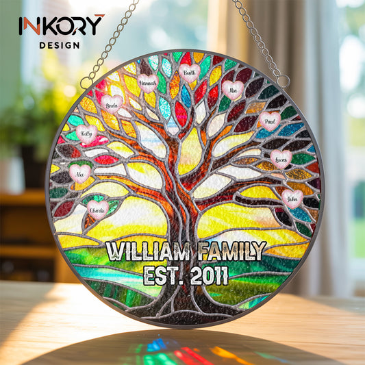 Personalized Stained Glass Window Hanging Suncatcher, Family Tree Of Life, Mothers Day Gifts, Fathers Day Gifts, Grandma Gifts, Family Gifts
