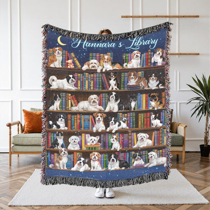 Book Lover's Blanket, Dog and library, dog and book, Personalized Books Blanket, Bookworm blanket, Custom Gift For Reading Lover, just a girl who love dog and book, daughter gift, dog mom gift, dog dad gift, dog lovers gift